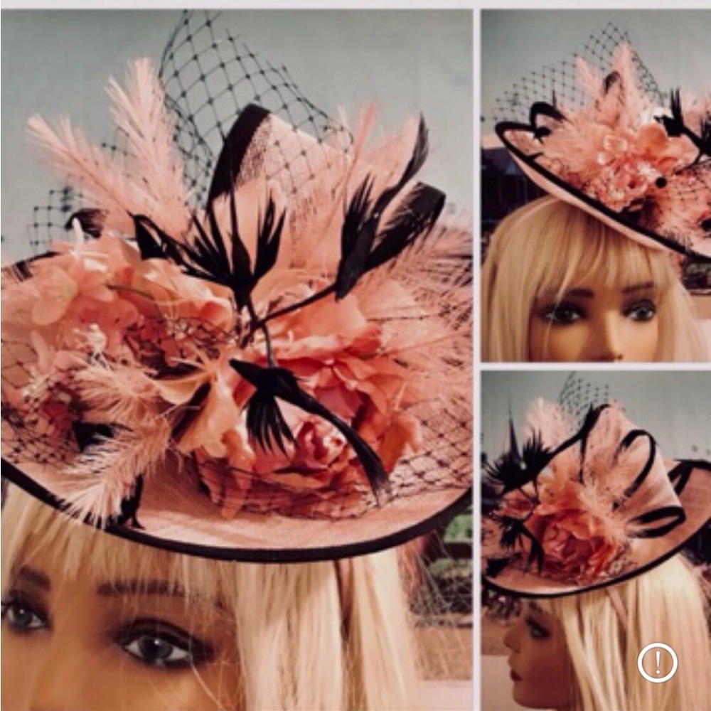 Rose Pink and Black Floral Fascinator Hat for Women